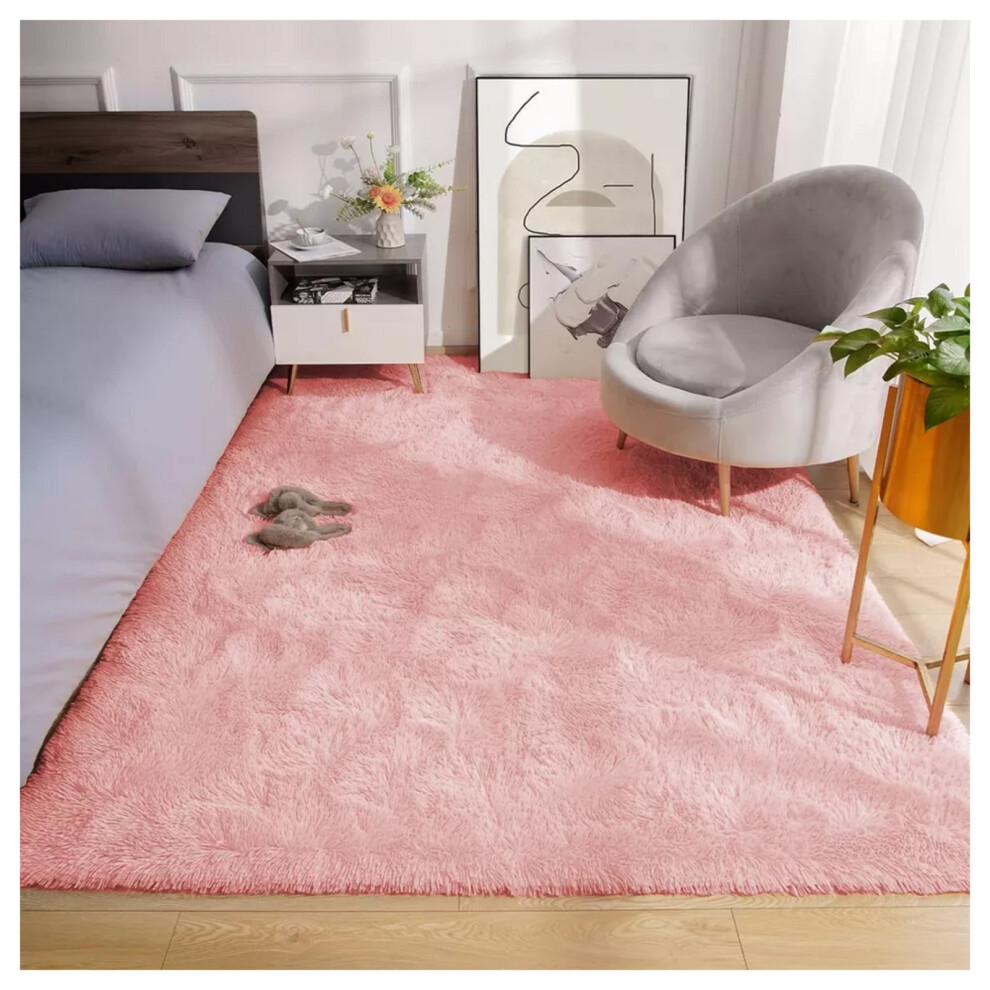 (80 x 150 cm (2 ft 6 in x 5 ft), Pink) Anti Slip Shaggy Rug For Living Room Runner Carpet