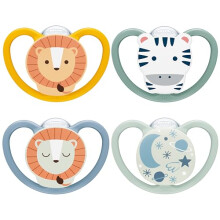 Space Day & Night Baby Dummy 6-18 Months Glow-in-the-Dark Soothers with Extra Ventilation for Sensitive Skin BPA-Free Silicone Zebra & Lion 4 Count