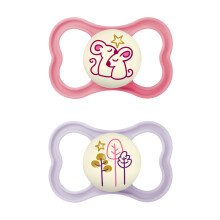 Latex Air Night Soothers 16 Months+ (Pack of 2), Glow in The Dark Baby Soothers with Self Sterilising Travel Case, Newborn Essentials, Pink, (Designs