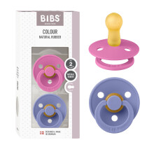 Colour Soother 2-pack, BPA Free Dummy Pacifier, Round nipple. Natural Rubber Latex, Made in Denmark, Size 2 (6-18 Months), Bubblegum/Peri