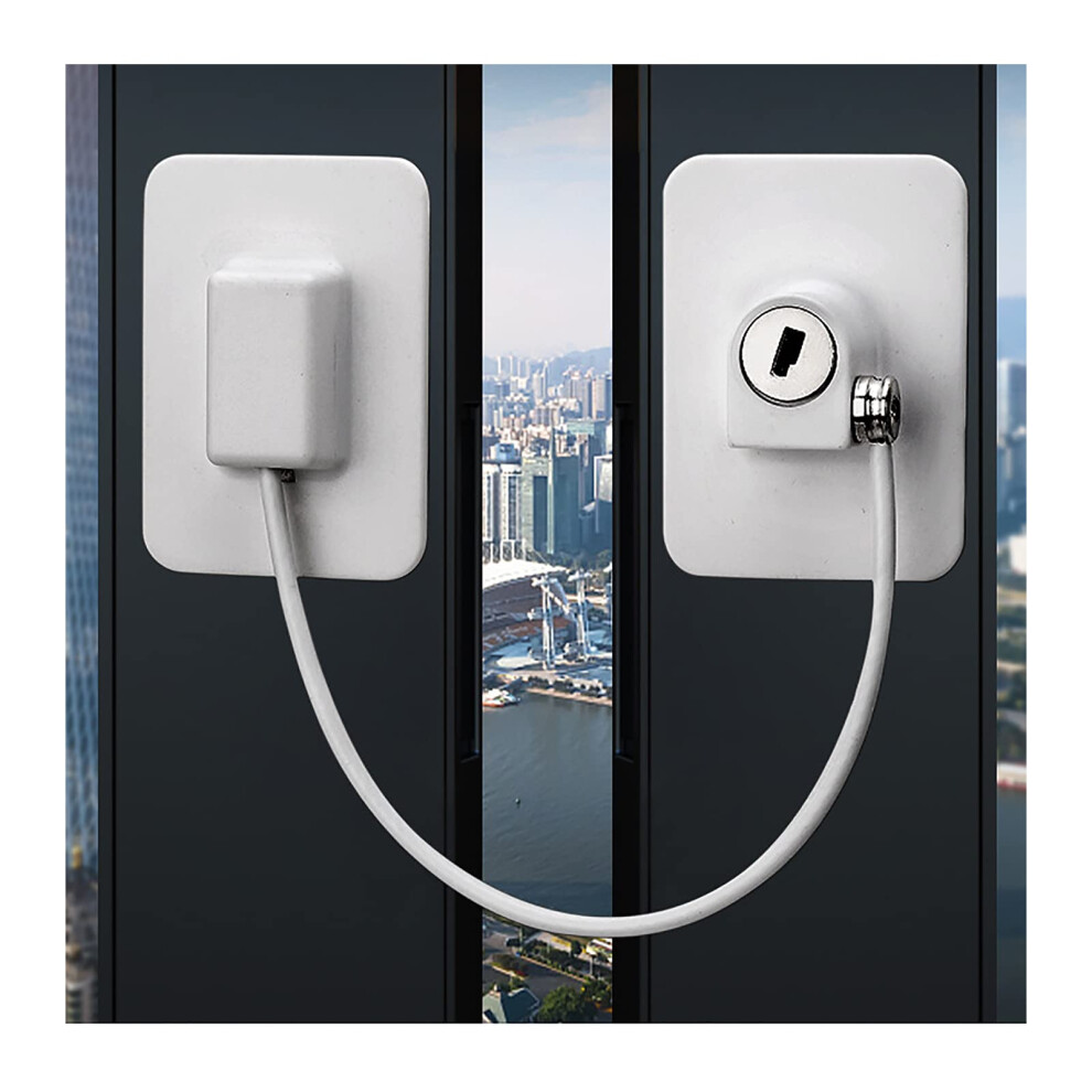 Window Restrictor Locks, 2 Pcs Self-Adhesive Window Door Restrictor Security Lock, Child Baby Safety Self Adhesive Security Wire Catch with Screws