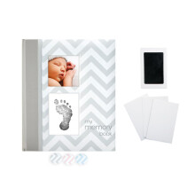 First 5 Years Chevron Baby Memory Book with Included Clean-Touch Baby Safe Ink Pad to Create Baby's Handprint or Footprint, Keepsake Milestone Journal
