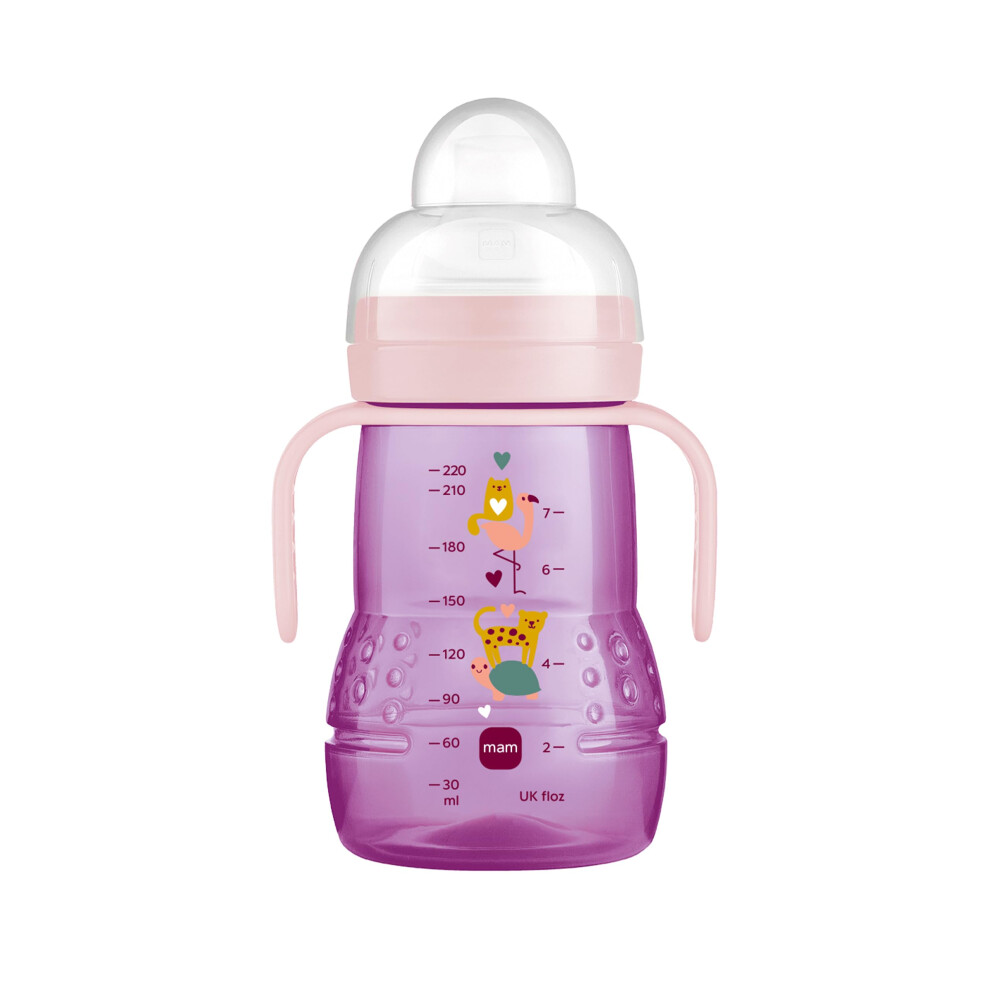 Trainer+ (220 ml), Drinking Bottle for Transition to a Cup, Drinking Cup with drip-Free Teat, Drinking spout and Handle, 4+ Months, Tortoise, Purple