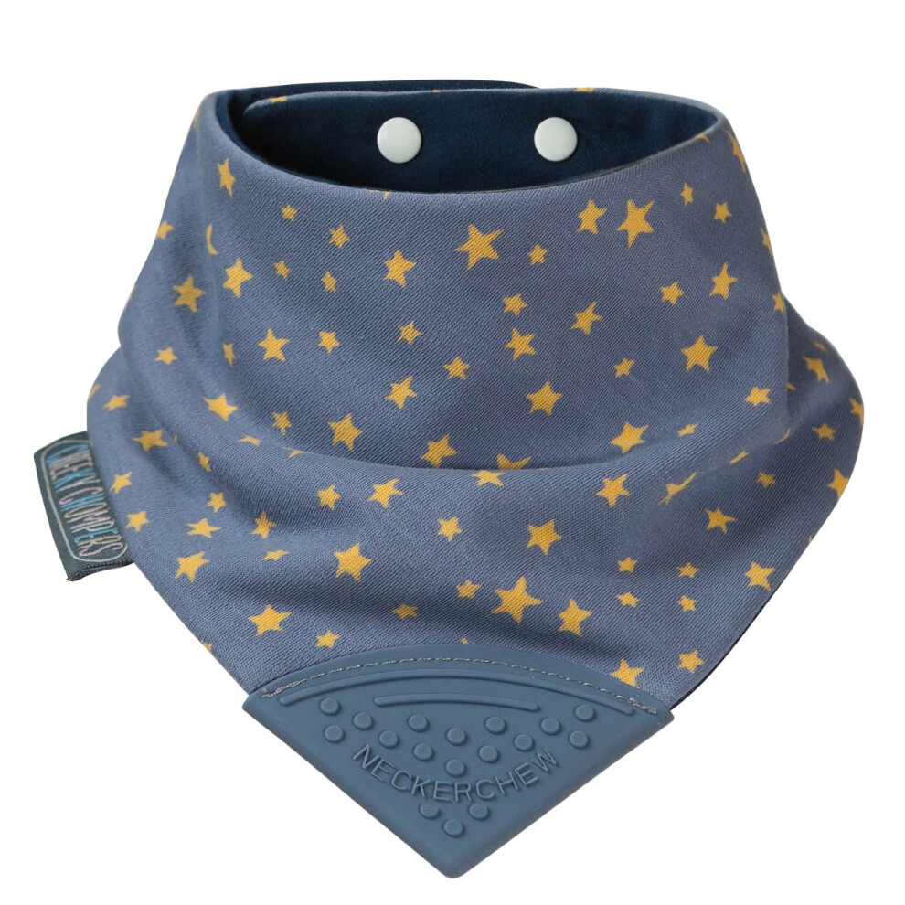 Baby Bibs With Teether | 2 Months+ Teething Bibs, Toddler Bibs | Reversible Dribble Bib & Baby Teether | Multi-Award Winning Neckerchew (Midnight Cheeky Chompers