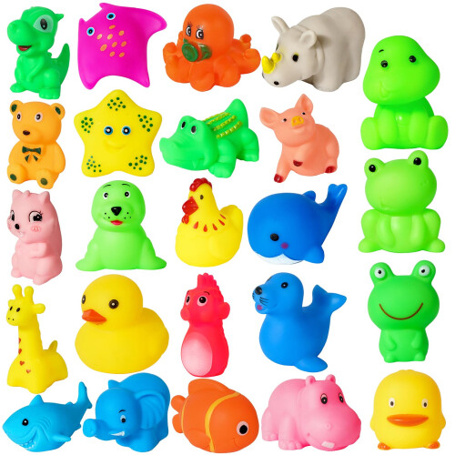 24PCS Zoo&Sea Animals Baby Bath Toys, 24 Pack Assorted Squeezeable
