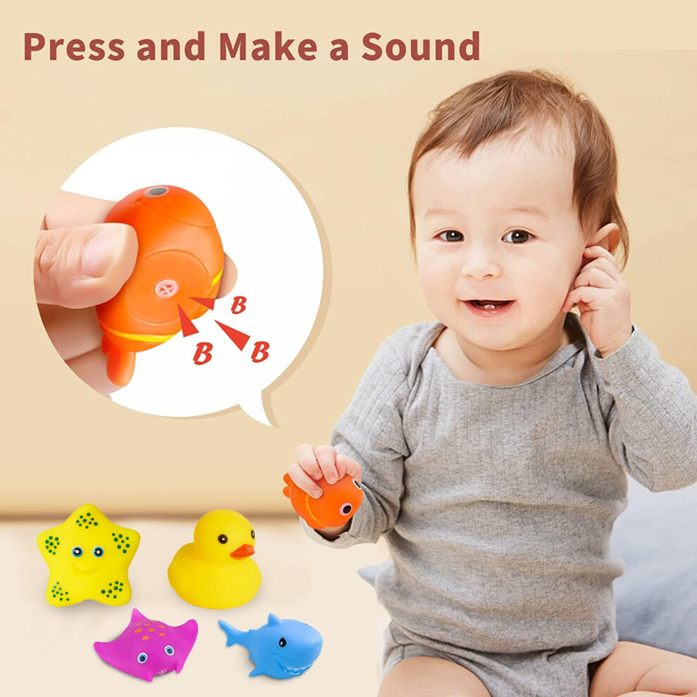 24PCS Zoo Sea Animals Baby Bath Toys 24 Pack Assorted Squeezeable Sound Toys Animal Bulk Toys for Toddlers Boys Girls Baby Floating Tub Toys for