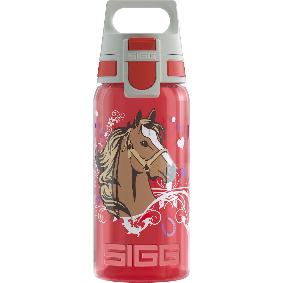 - Kids Water Bottle - Viva One Horses - Suitable For Carbonated Beverages - Leakproof - Dishwasher Safe - BPA Free - Sports & Bike - Red - 0.5L