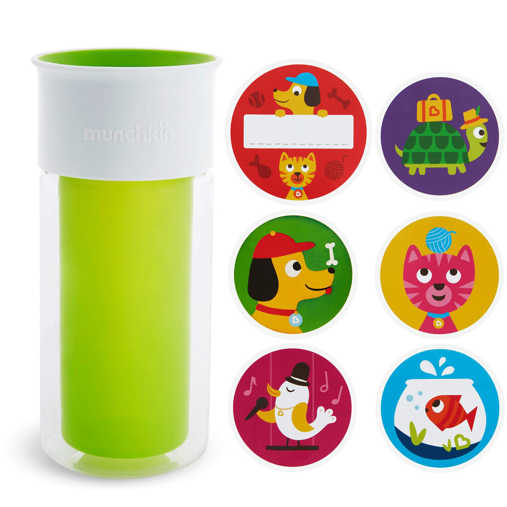 Miracle 360 Insulated Sippy Cup, Includes Stickers to Customize Cup, 9 Ounce, Green