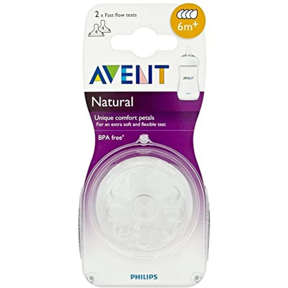 Avent Natural Teat for 6 Months and Above (Transparent), Pack of 2 Teats