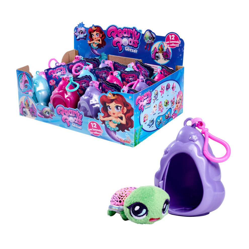 Simba 105952560 - Pearly Pods Glitter, Sea Creatures To Collect, 12 Assorted Compartments, Only One Item Supplied, Collectible Figures, Pendant, 8 Cm, Plush