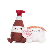 38028 20cm Swizzels Love Hearts “You Make Happy” Sushi and Soy Sauce Plush Soft Toy Pair, Brown