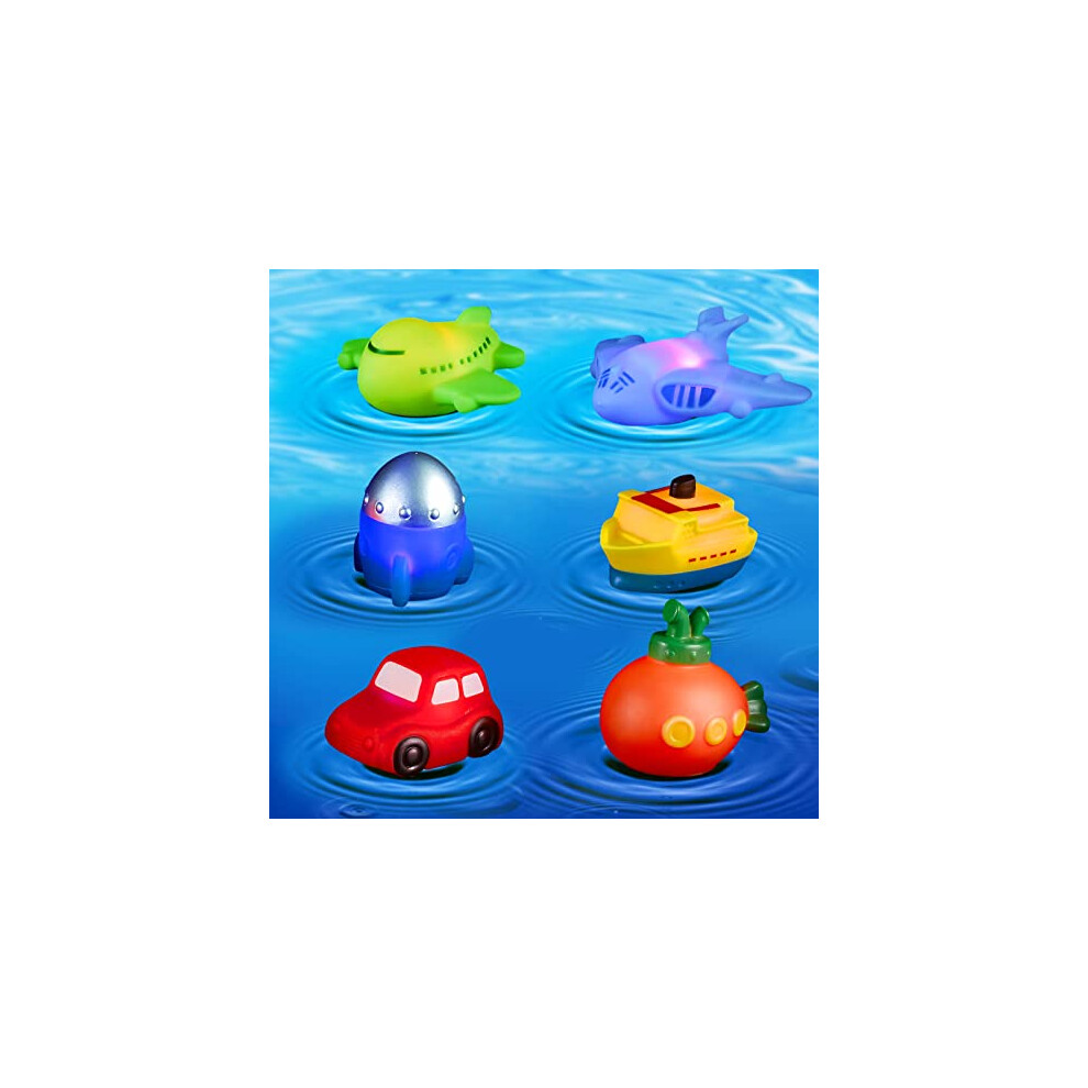 Light Up Bath Toys Transport Glowing Tub Toy with Auto Colourful Flashes Light 6pcs Floating Submarine Rocket Ship Car Airplane Aircraft Model Toy on OnBuy