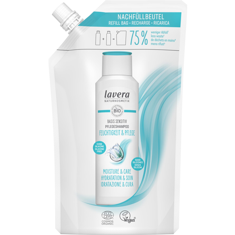 Lavera Refill Bag Basis Sensitiv Shampoo Moisture & Care - Without Silicone - Intensive Moisture & Gentle Care - Vegan - Natural Cosmetics - 500 Ml