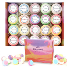 Bath Bombs, Foaming Gift Set 20 Organic & Natural Handcrafted Essential Oils Relaxation and Stress Relief Fizzy Balls Ideal Birthday Gift for Her/Him,