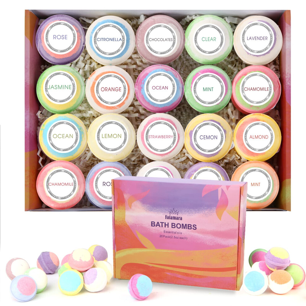 Bath Bombs, Foaming Gift Set 20 Organic & Natural Handcrafted Essential Oils Relaxation and Stress Relief Fizzy Balls Ideal Birthday Gift for Her/Him,