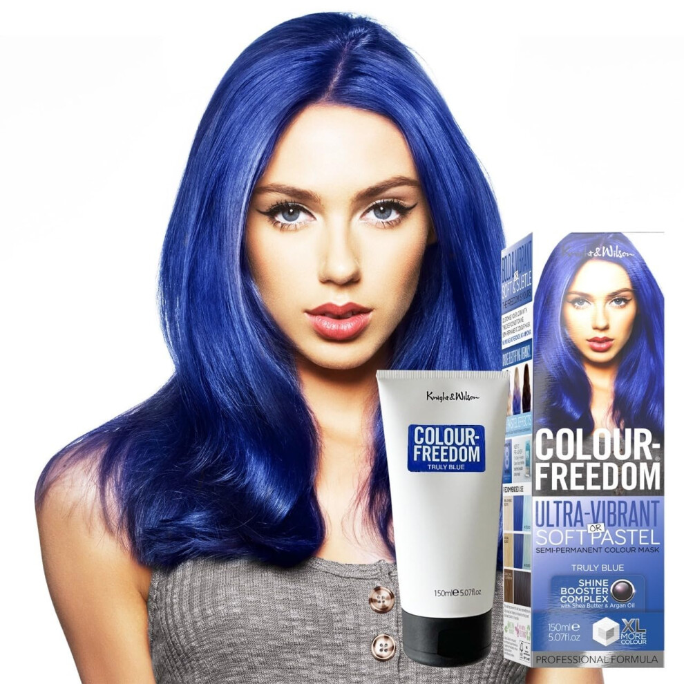 Knight & Wilson Blue Colour-Freedom 150Ml Truly Semi-Permanent Hair Colour - Ultra-Vibrant Vegan Friendly Colour Mask With Shine Booster Complex - Ammonia Free Colour