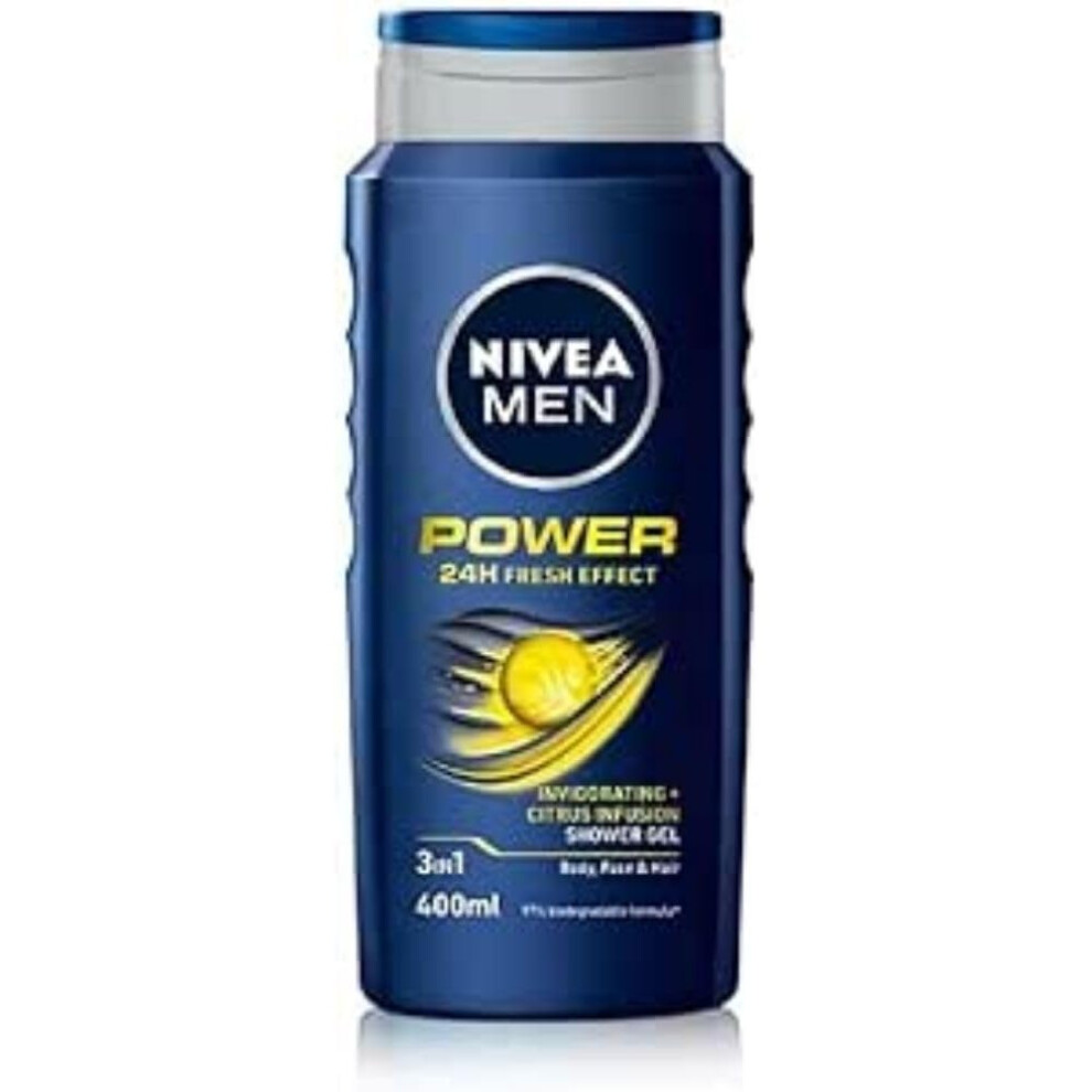 MEN Power Fresh Shower Gel (400ml, Pack of 6), Moisturising Body Wash with Aloe Vera, All-in-1 Shower Gel for Men, Energising NIVEA MEN Shower Gel