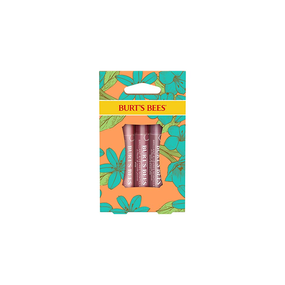 Burt's Bees Lip Colour Gift Set, 3 Lip Shimmers In Peony, Rhubarb And Fig Shades, Petal Kisses, 3 X 2.6 G