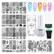 Nail Art Stamping Templates Manicure Tool Kit 5Pcs Nail Stamping Plates, 2 Stamper, 2 Scraper, 1 Latex Peel Off Tape, Flower Animal Pattern Manicure