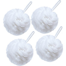 Bath Loofah Large 80g Shower Sponge Body Scrubber Mesh Pouf for Men and Women, Set of 4 (White)
