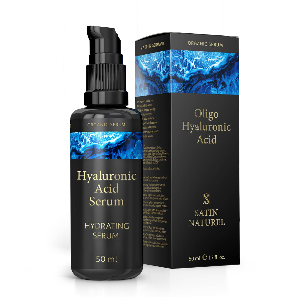 Satinnaturel Oligo Hyaluronic Acid Serum For Face 50Ml, Face Serum Skincare For A Rejuvenated Skin - Collagen Serum For Face With Organic Aloe Vera For Sensitive