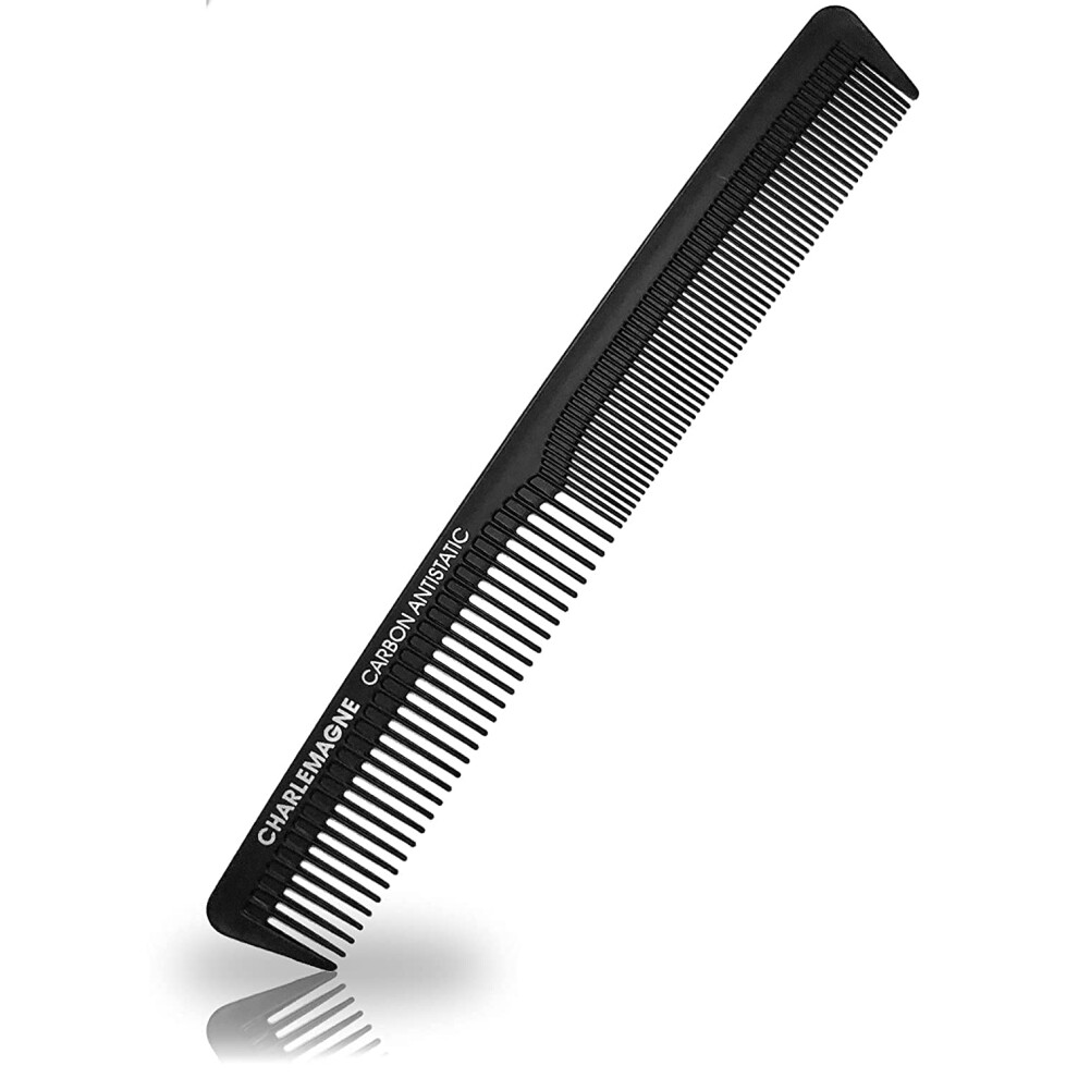 Charlemagne Premium Hair Comb - Shatterproof Premium Carbon Comb For Hair & Beard - Developed By Barbers - 18 Cm Antistatic Mens Comb Barber Comb Double-Sided
