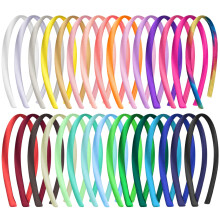 30 Pieces Satin Headbands 1cm DIY Headband Colourful Satin Covered Headband for Girls and Women, 30 Colours