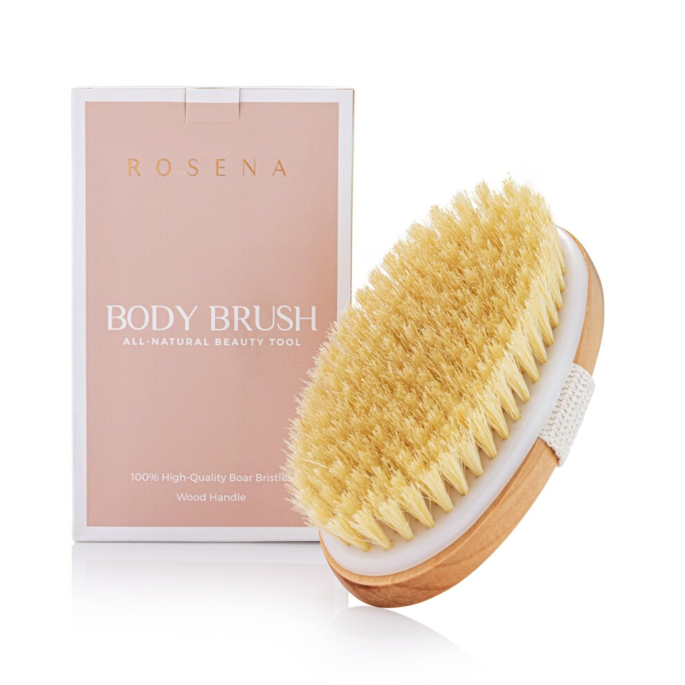 Rosena Dry Brushing Body Brush - Best For Exfoliating Dry Skin, Lymphatic Drainage And Cellulite Treatment - Organic Spa Exfoliator And Massage Scrub Brush
