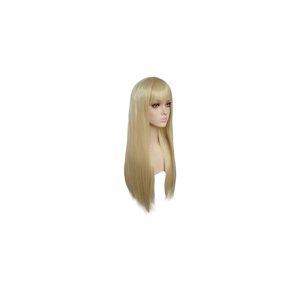 Women Blonde Wigs Long Straight Hair, 70 cm/ 28 Inch Charming Wig with Bangs, Women's Party Full Wigs, Cosplay Halloween Character Costume Wig, for
