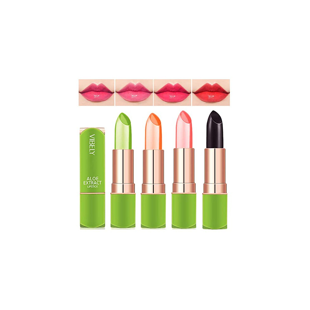 Dulele 4 Colours Organic Aloe Vera Moisturizing Crystal Jelly Lipsticks, Magic Temperature Colour Changing Long Lasting Lip Balm Set (Fff)