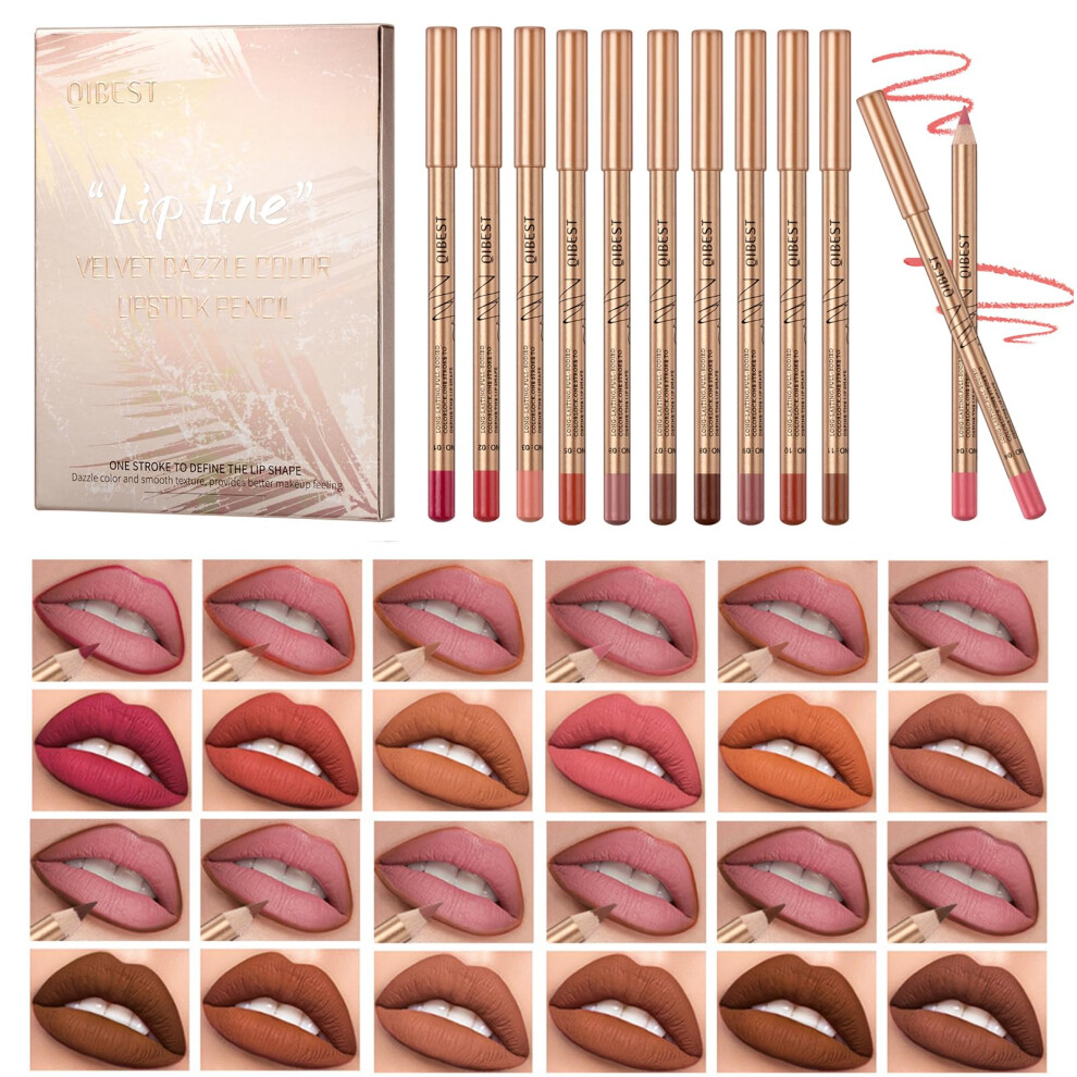 Bekoeen Cream,Brown 12 Colour Matte Lip Liner Pen Set,Slim Waterproof Brown Lip Linerr,High Pigmented Creamy Nude Lip Liners,Non-Fading Long Lasting Lipliner Pencil For