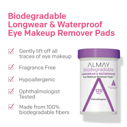 Biodegradable Longwear & Waterproof Eye Makeup Remover Pads 1