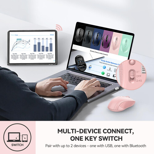 TeckNet Bluetooth Mouse, 4000 DPI Wireless Mouse Optical Computer Mice Bluetooth 3.0/5.0 and 2.4GHz Tri-Connectivity Mouse,18 Months Long Battery Life 1