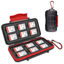 Kiorafoto Custodia porta schede SD SDHC SDXC da 12 slot, professionale, impermeabile, antiurto, con moschettone