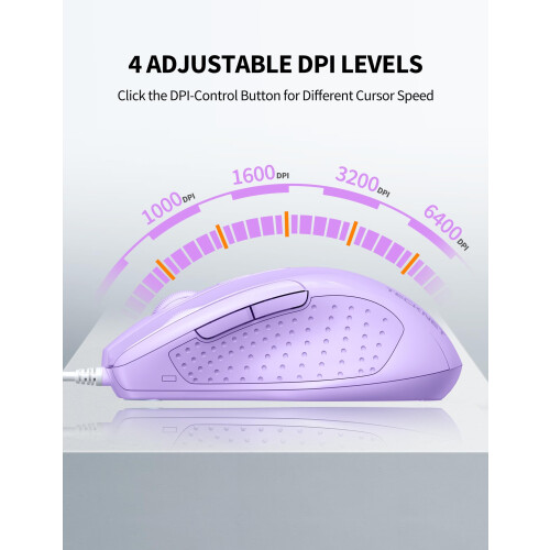 TeckNet USB Wired Mouse, 6400 DPI Mice 4 Adjustable DPI with 6-Button Corded Mouse, Optical Computer Mouse with Ergonomic Design for Laptop, Chromebook, PC, 1