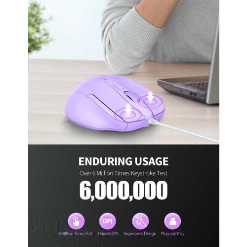 TeckNet USB Wired Mouse, 6400 DPI Mice 4 Adjustable DPI with 6-Button Corded Mouse, Optical Computer Mouse with Ergonomic Design for Laptop, Chromebook, PC, 2