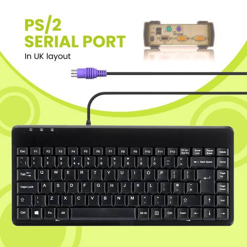 PERIBOARD-409P Wired PS2 Mini Keyboard, Black, UK Layout 2