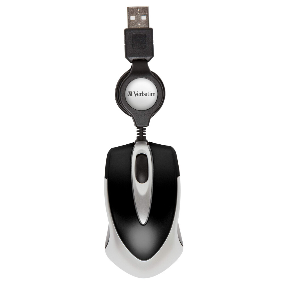 99999 Go Mini - USB Optical Travel Mouse with Retractable Cable, black