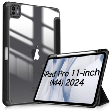 Hybrid Case Compatible with iPad Pro 11 inch (2024) M4, [Built-in Pencil Holder] Shockproof Cover w/Clear Transparent Back Shell, Auto Wake/Sleep,