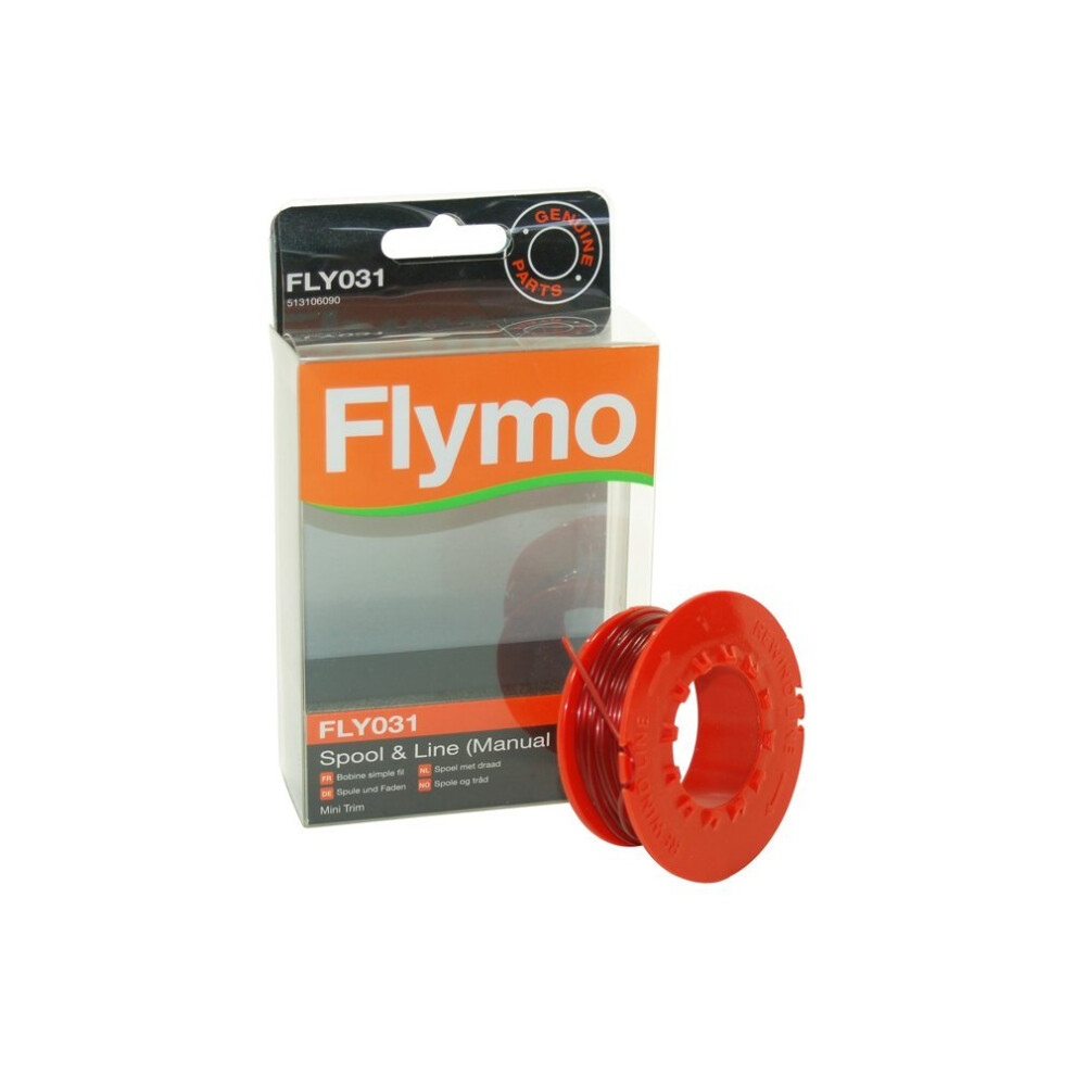 Genuine Part Number 5131060906 Single Strimmer Spool and Line. FLY031 FlymoMiniTrim Manual (2003+) and McCulloch MT21