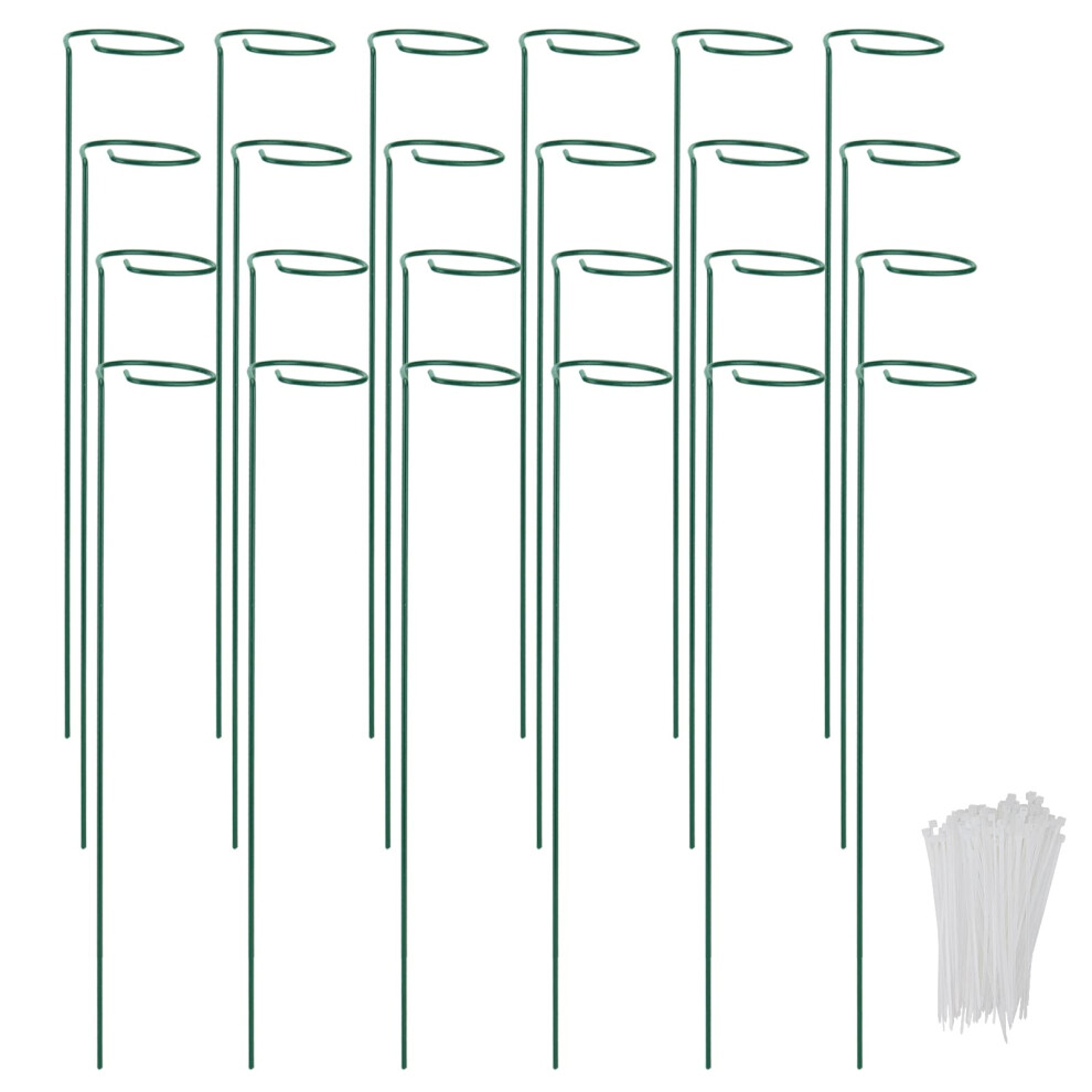 24 PCS Metal Garden Plant Support Stakes, 40cm Single Stem Plant Support Rings Cage for Flower, Orchid, Rose, Peony