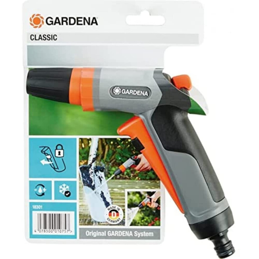 Gardena Classic Cleaning Nozzle: Water Nozzle For Cleaning And Spraying, With Impulse Trigger And Lock, Frost Protection, Packaged (18301-20)