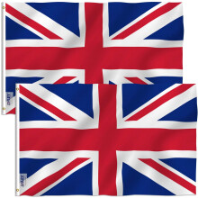 Pack of 2 Fly Breeze 3x5 Foot United Kingdom UK Flag - Vivid Color and Fade proof - Canvas Header and Double Stitched - British National Flags
