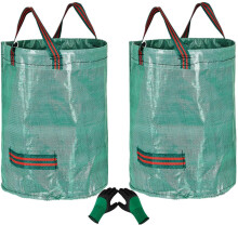 2Pcs 300L Heavy Duty Large Garden Waste Bags(H84cm,D67cm)&1 Gardening Gloves,Refuse Bags Garden Rubbish Bag Reusable Garden Waste Sacks,Grass Cutting