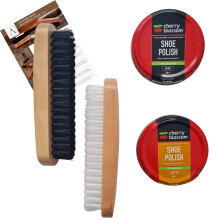 Shoe Brush Set & Shoe Polish Kit Black and Brown contains Cherry Blossom Black and Light Tan, Brown Shoe Polish and 2 Brushes Bundled with Unique Shoe