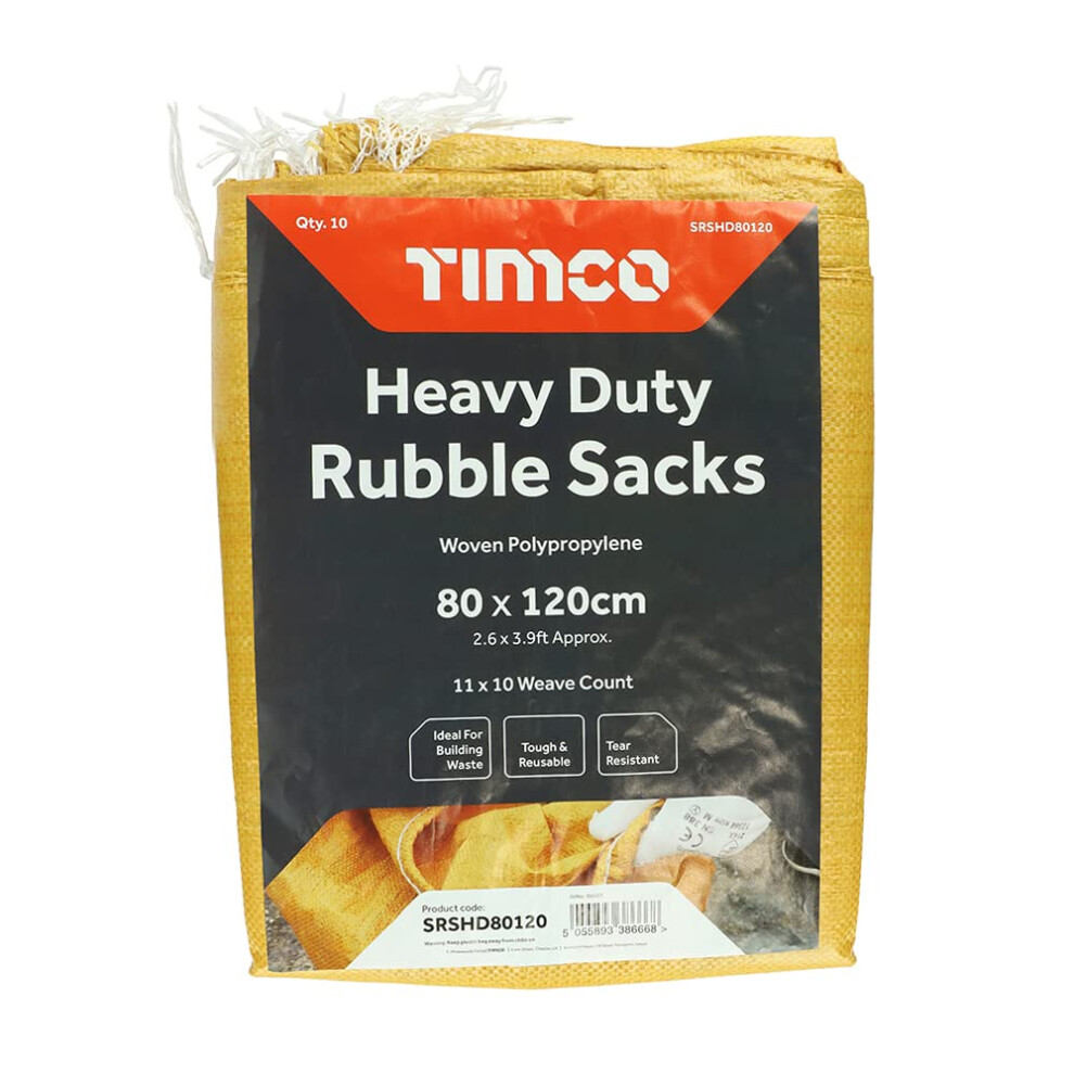 Rubble Sacks - Heavy Duty Polypropylene Rubble Bags/Rubble Sacks - XXL - Tear resistant - Reusable - 10 bags - 80 x 120cm, Yellow Brown