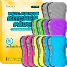 Multi-Purpose Kitchen Pads by Smith's | 12 Pack | Washing Up Dishes & Multi-Surface Scrub Sponges | Kitchen & Home | Non-Scratch | Durable |
