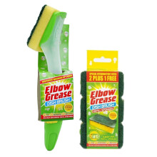 Elbow Grease Fillable Washing Up Brush with Sponge- Ergonomic design handle - with 3X Elbow Grease Sponge Refills