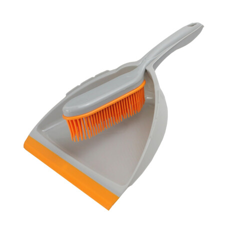 Dustpan and Hand Brush Set (Yellow/Grey Rubber Bristle)