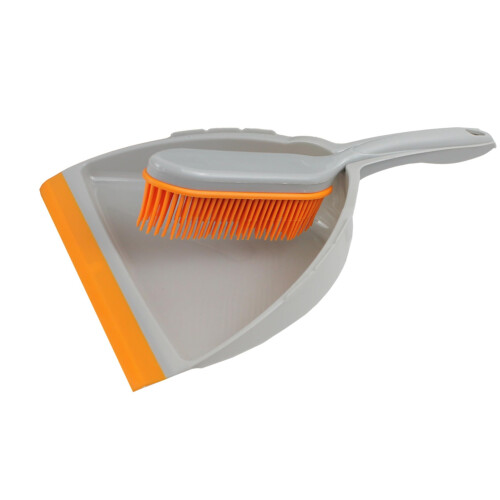Dustpan and Hand Brush Set (Yellow/Grey Rubber Bristle) 1